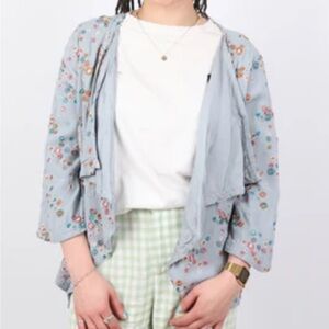 GHOST London Embroidered Blue Floral Open Cardigan Medium